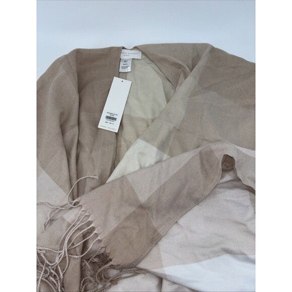 NWT Adrienne Vittadini Plaid Shawl Cardigan Blush Fringe Details - Picture 1 of 6
